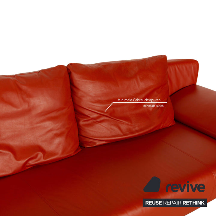 Rolf Benz 1600 Leder Dreisitzer Rot Orange manuelle Funktion Sofa Couch