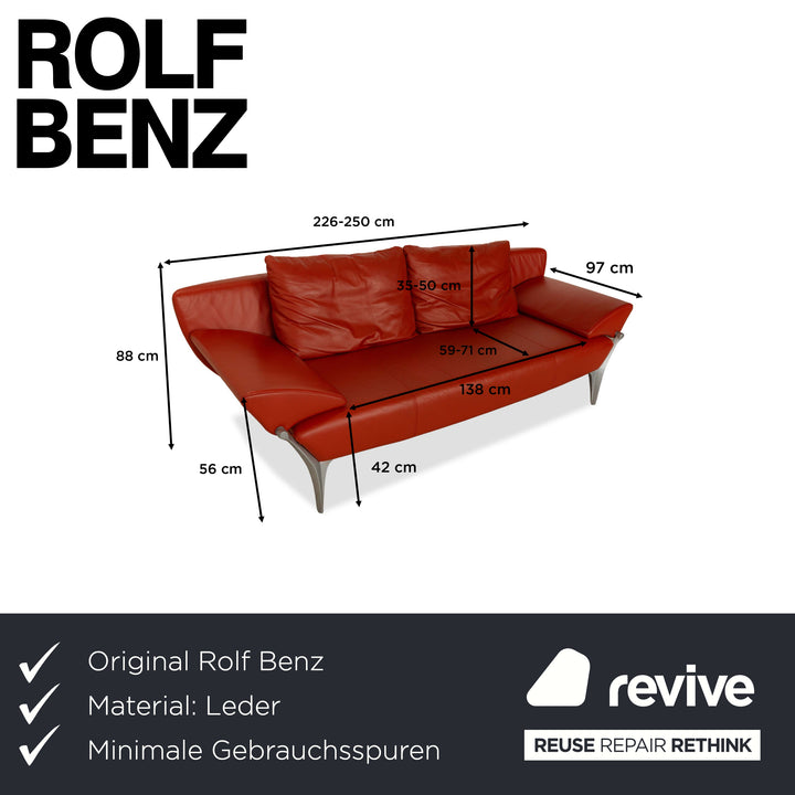 Rolf Benz 1600 Leather Three-Seater Red Orange Manual Function Sofa Couch