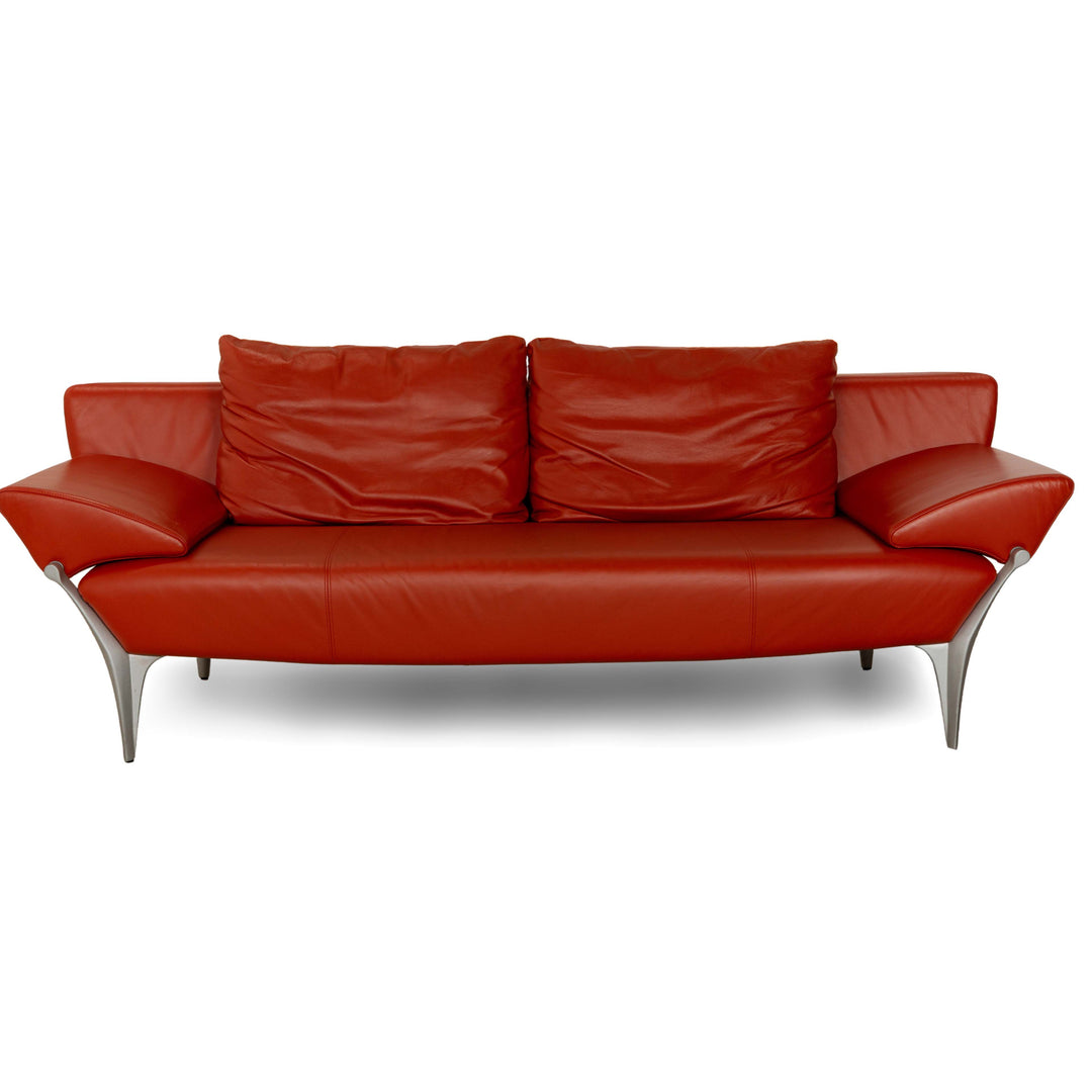 Rolf Benz 1600 Leather Three-Seater Red Orange Manual Function Sofa Couch
