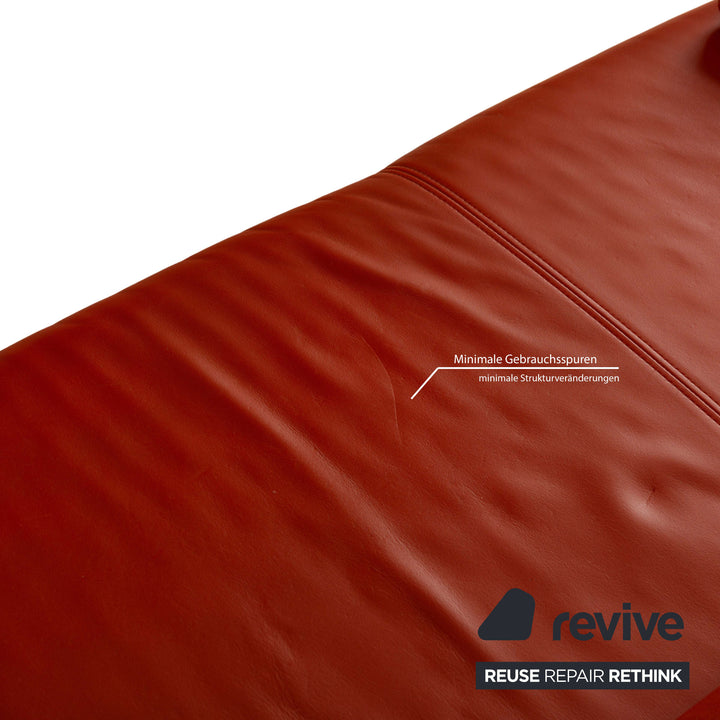Rolf Benz 1600 Leather Three-Seater Red Orange Manual Function Sofa Couch