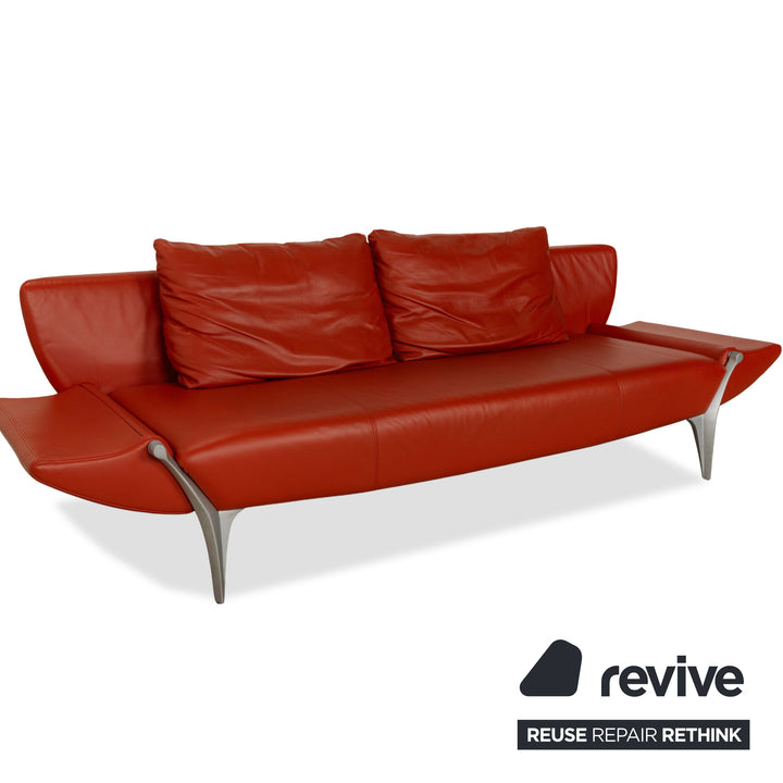 Rolf Benz 1600 Leder Dreisitzer Rot Orange manuelle Funktion Sofa Couch