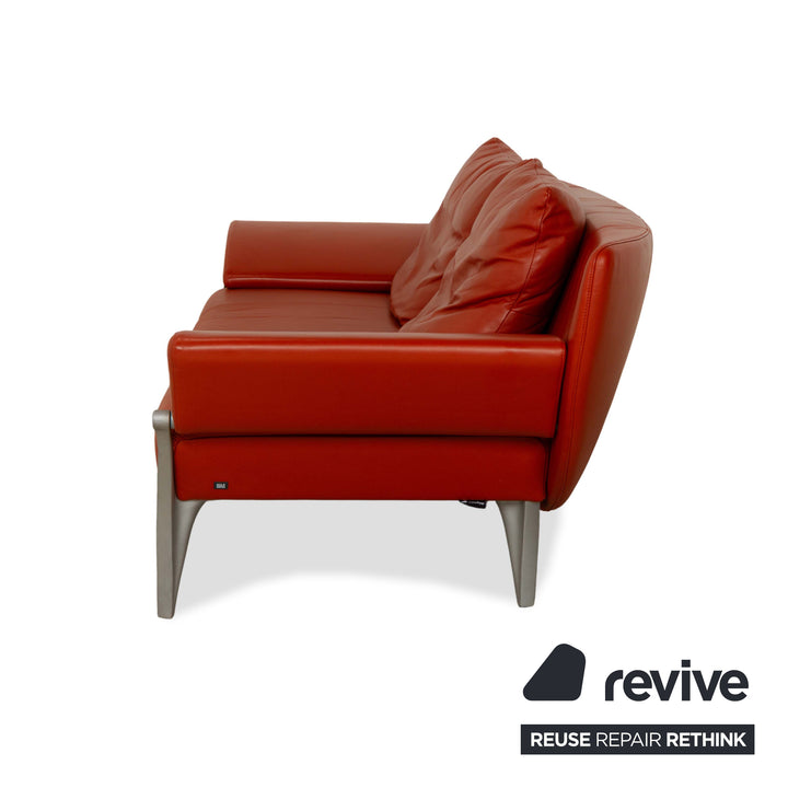Rolf Benz 1600 Leather Three-Seater Red Orange Manual Function Sofa Couch