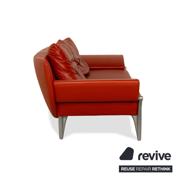Rolf Benz 1600 Leder Dreisitzer Rot Orange manuelle Funktion Sofa Couch