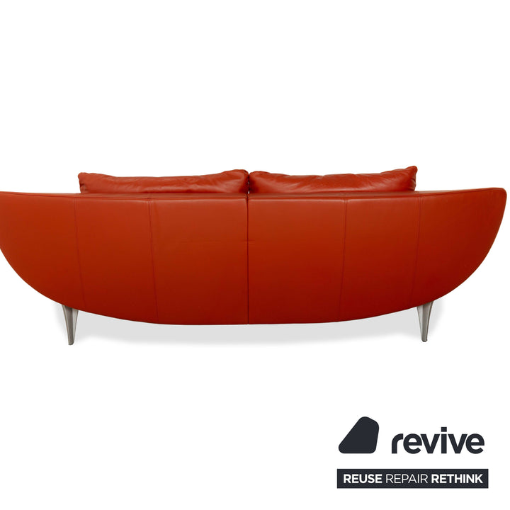 Rolf Benz 1600 Leather Three-Seater Red Orange Manual Function Sofa Couch
