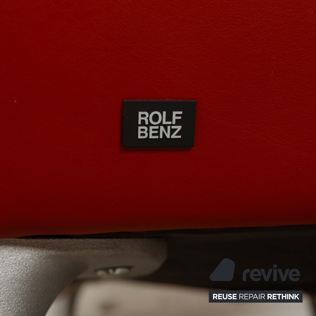 Rolf Benz 1600 Leather Three-Seater Red Orange Manual Function Sofa Couch