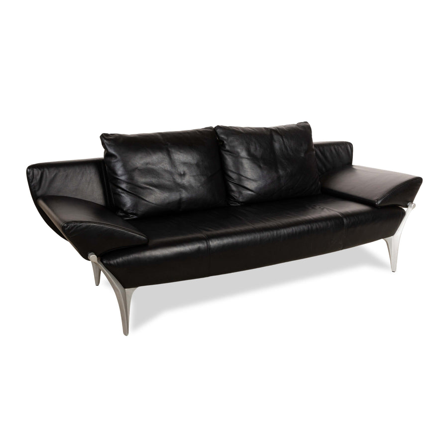 Rolf Benz 1600 Leather Three Seater Black Manual Function Sofa Couch