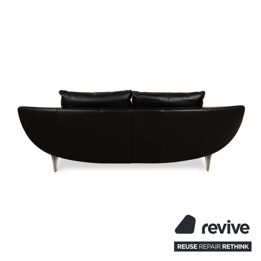 Rolf Benz 1600 Leather Three Seater Black Manual Function Sofa Couch