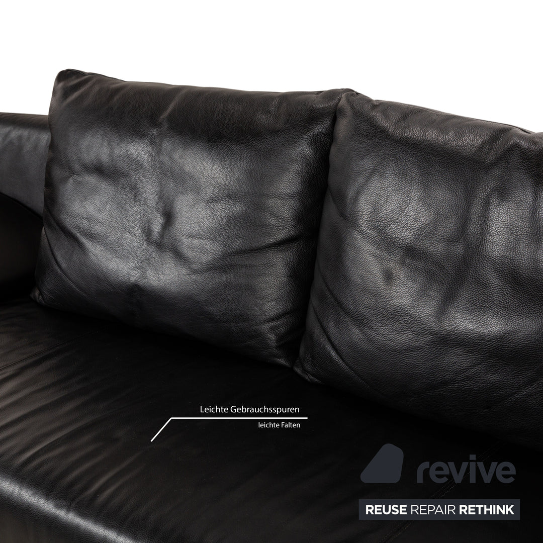 Rolf Benz 1600 Leather Three Seater Black Manual Function Sofa Couch