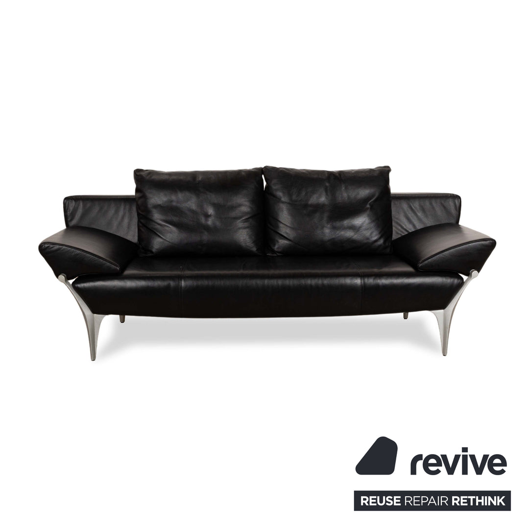 Rolf Benz 1600 Leather Three Seater Black Manual Function Sofa Couch