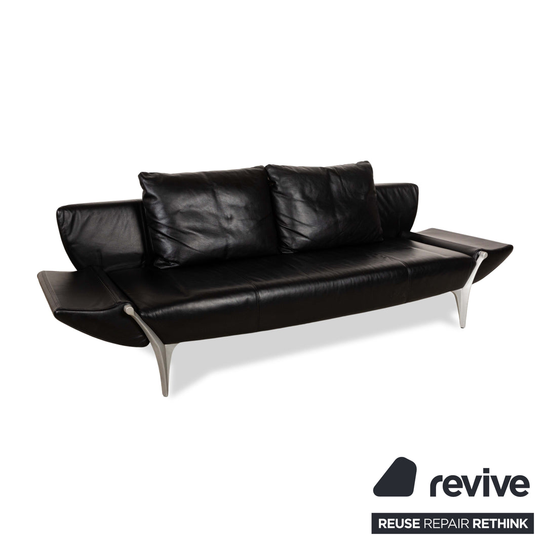 Rolf Benz 1600 Leather Three Seater Black Manual Function Sofa Couch