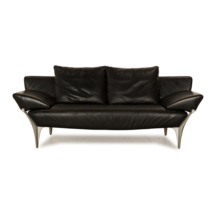 Rolf Benz 1600 Leather Three Seater Black Manual Function Sofa Couch