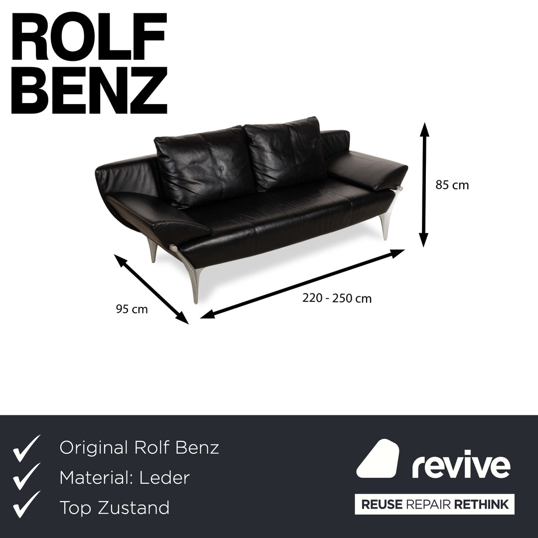 Rolf Benz 1600 Leather Three Seater Black Manual Function Sofa Couch