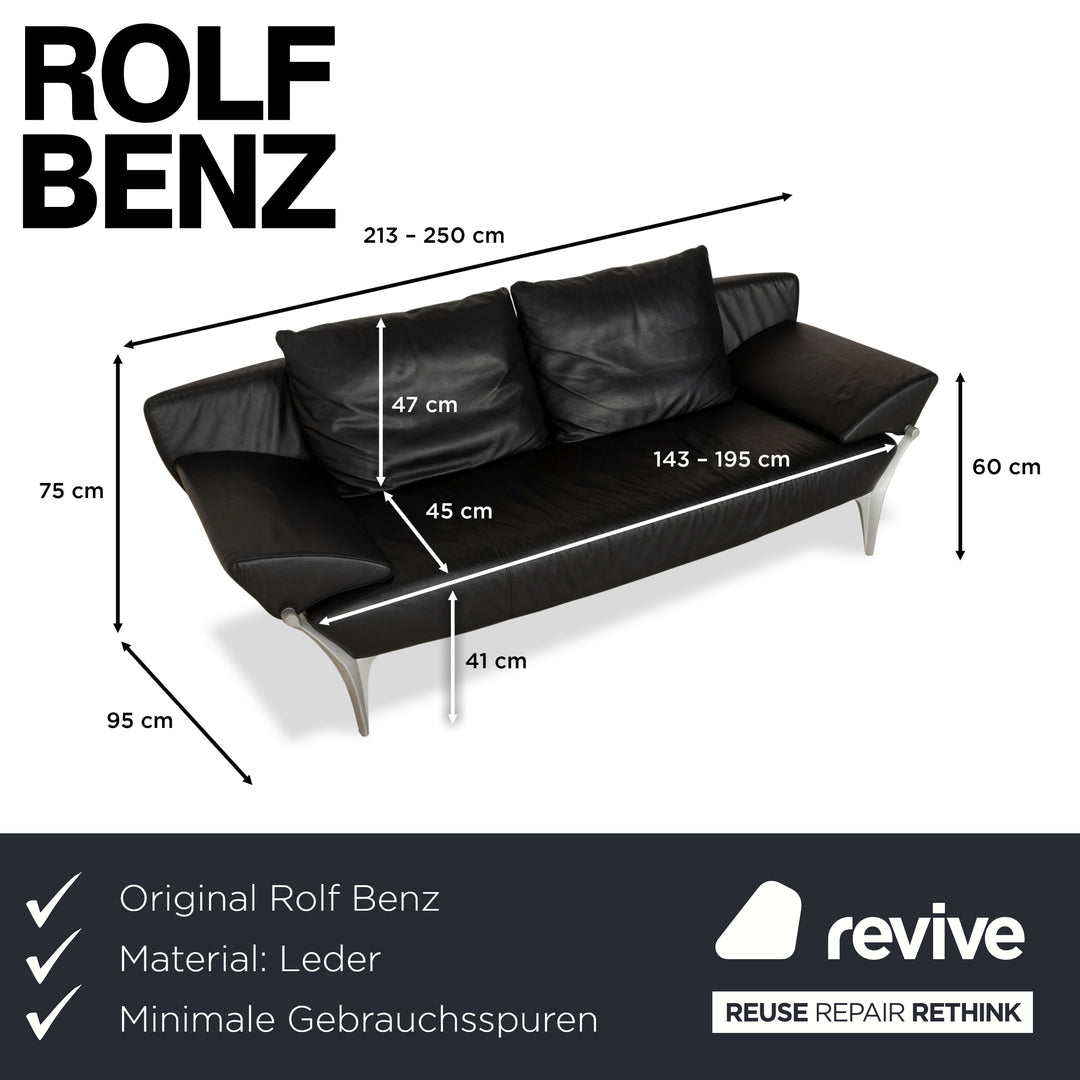 Rolf Benz 1600 Leder Dreisitzer Schwarz manuelle Funktion Sofa Couch