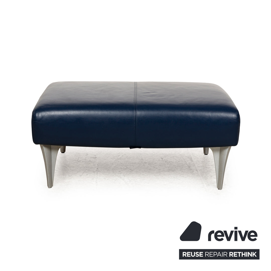 Rolf Benz 1600 Leather Stool Blue
