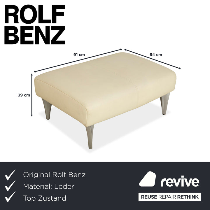 Rolf Benz 1600 Leder Hocker Creme Weiß