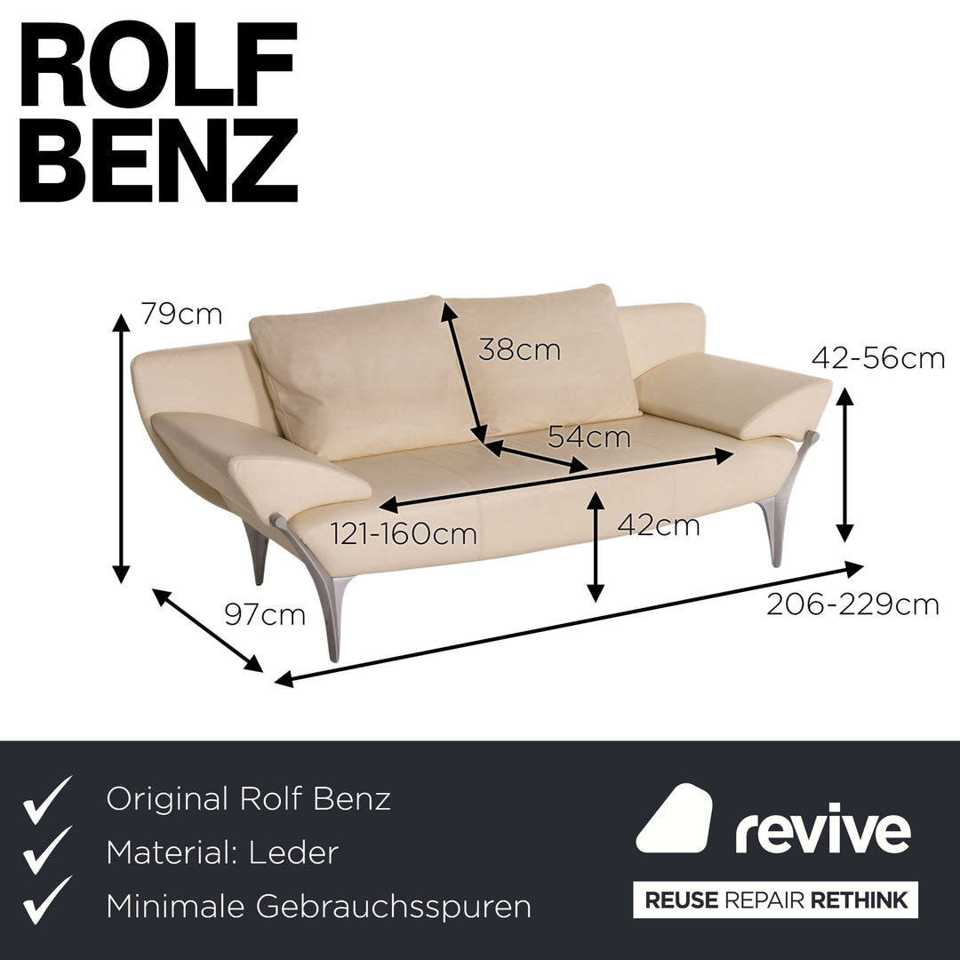 Canapé fonctionnel deux places Rolf Benz 1600 en cuir crème