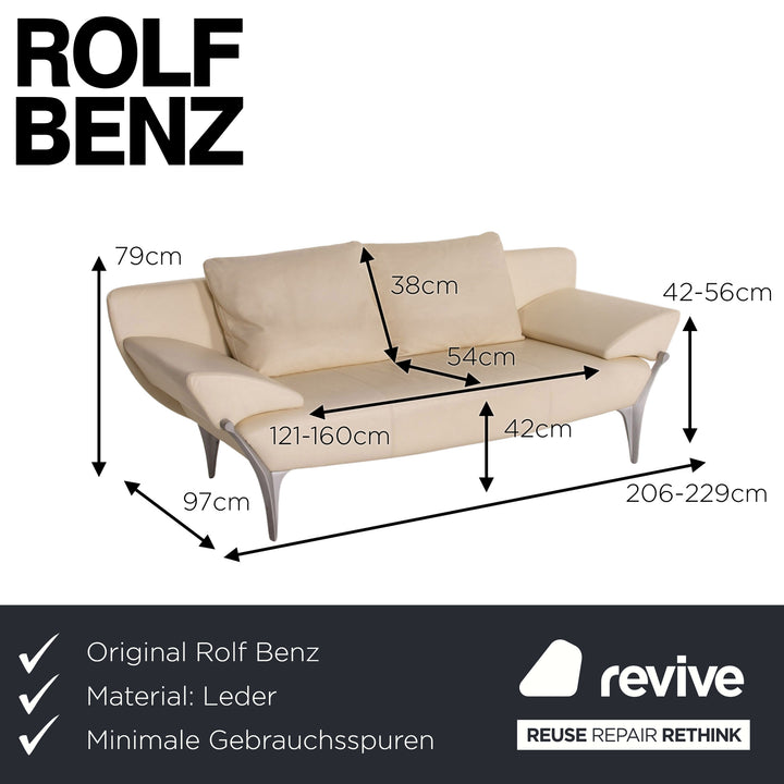 Rolf Benz 1600 leather sofa cream two-seater function couch