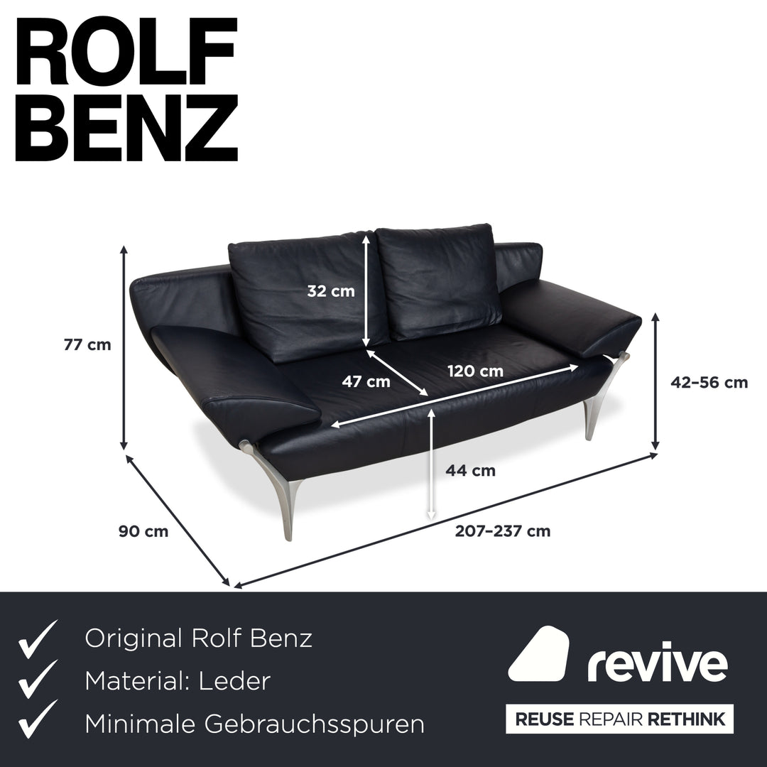 Rolf Benz 1600 Leder Sofa Dunkelblau Dreisitzer Couch manuelle Funktion