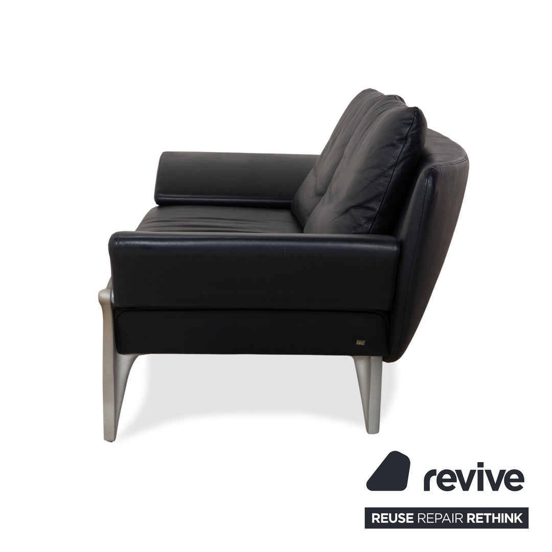 Rolf Benz 1600 Leder Sofa Dunkelblau Dreisitzer Couch manuelle Funktion