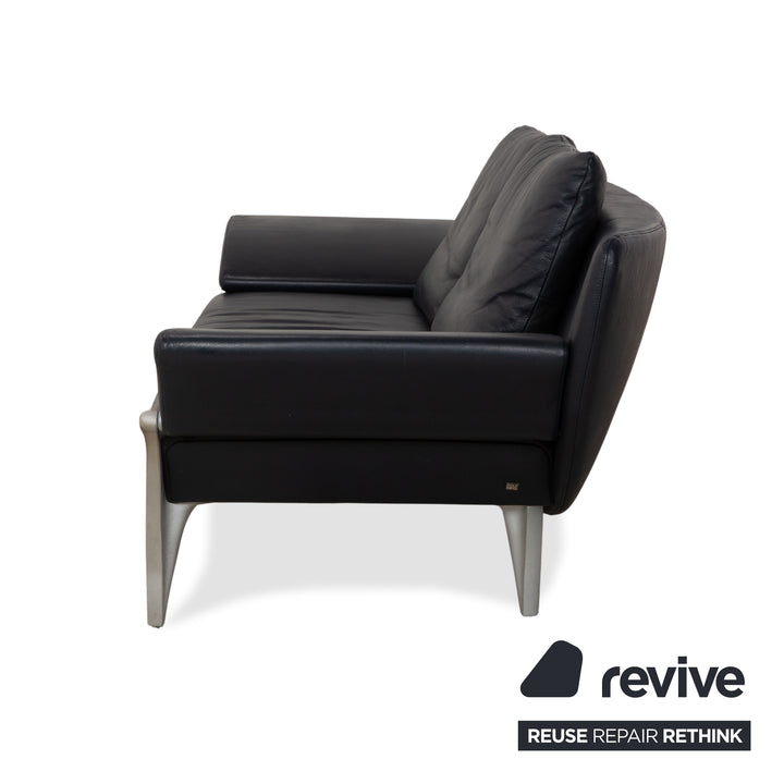 Rolf Benz 1600 Leather Sofa Dark Blue Three-Seater Couch Manual Function