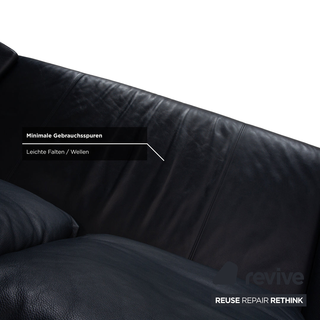 Rolf Benz 1600 Leather Sofa Dark Blue Three-Seater Couch Manual Function