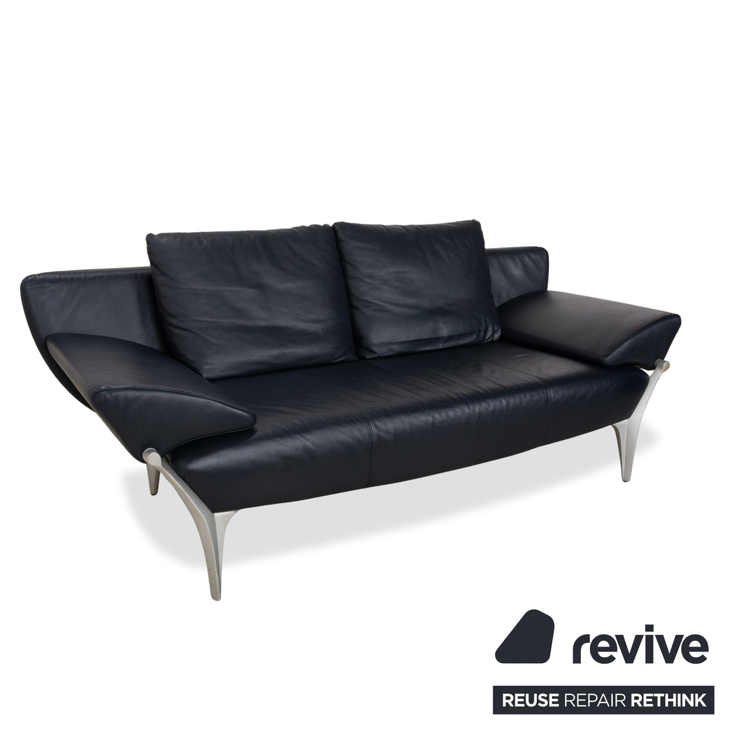 Rolf Benz 1600 Leather Sofa Dark Blue Three-Seater Couch Manual Function