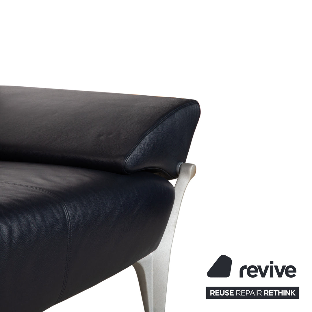 Rolf Benz 1600 Leather Sofa Dark Blue Three-Seater Couch Manual Function