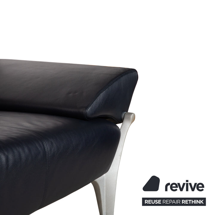 Rolf Benz 1600 Leather Sofa Dark Blue Three-Seater Couch Manual Function