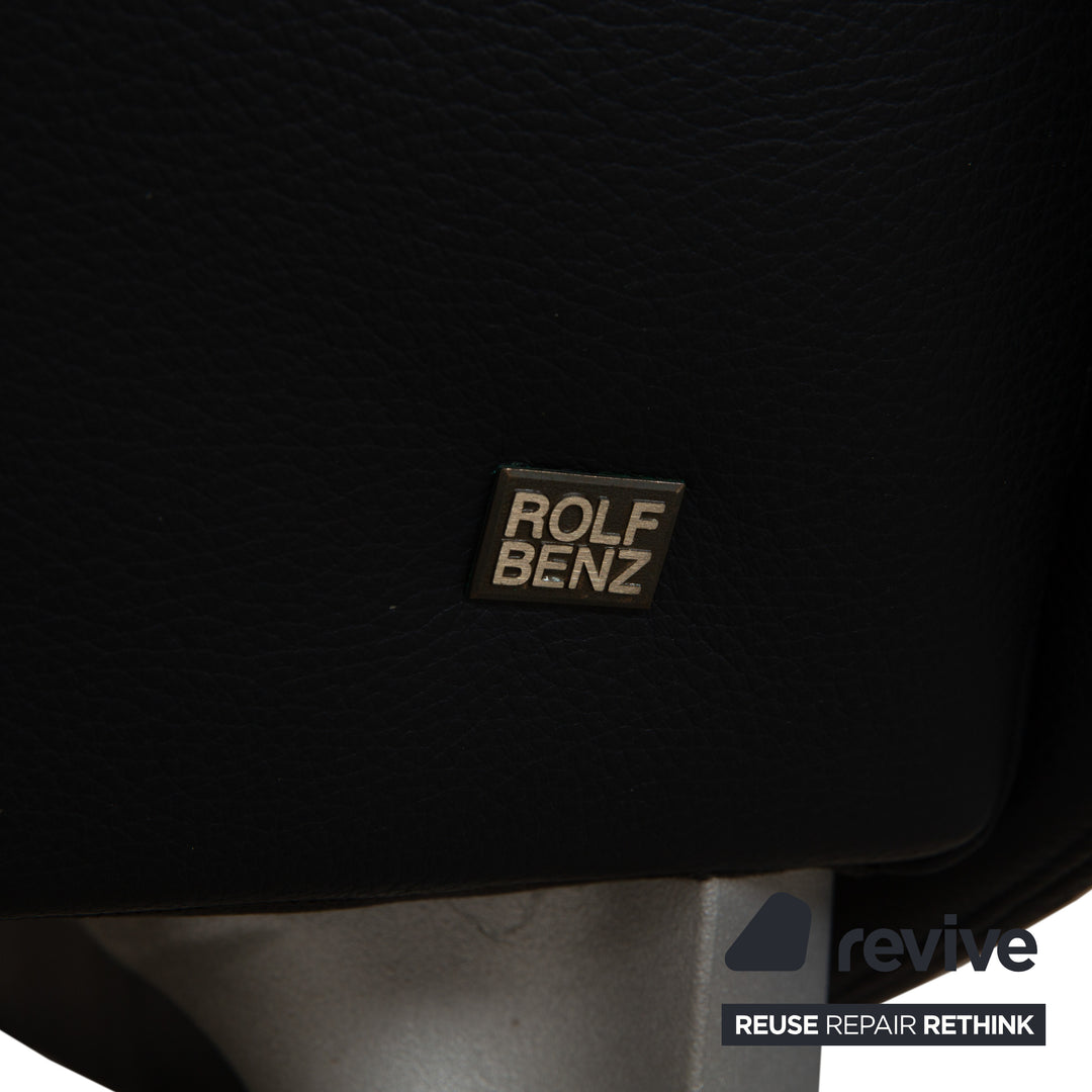 Rolf Benz 1600 Leather Sofa Dark Blue Three-Seater Couch Manual Function