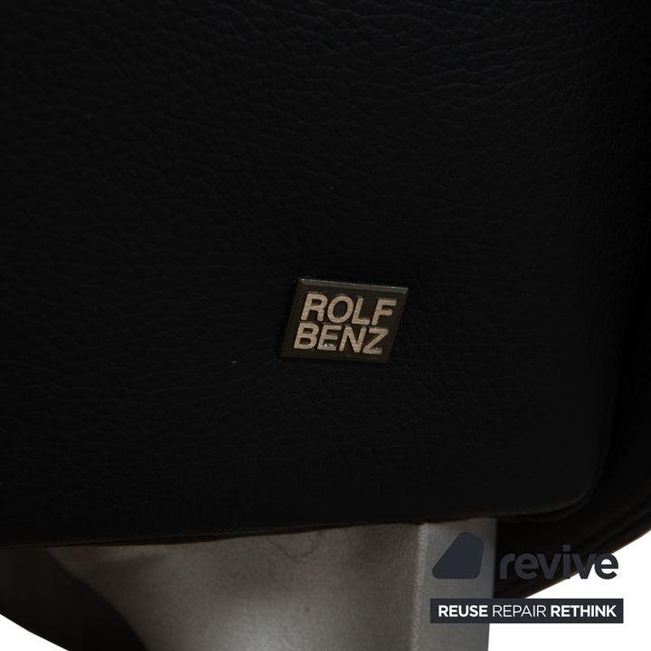Rolf Benz 1600 Leather Sofa Dark Blue Three-Seater Couch Manual Function