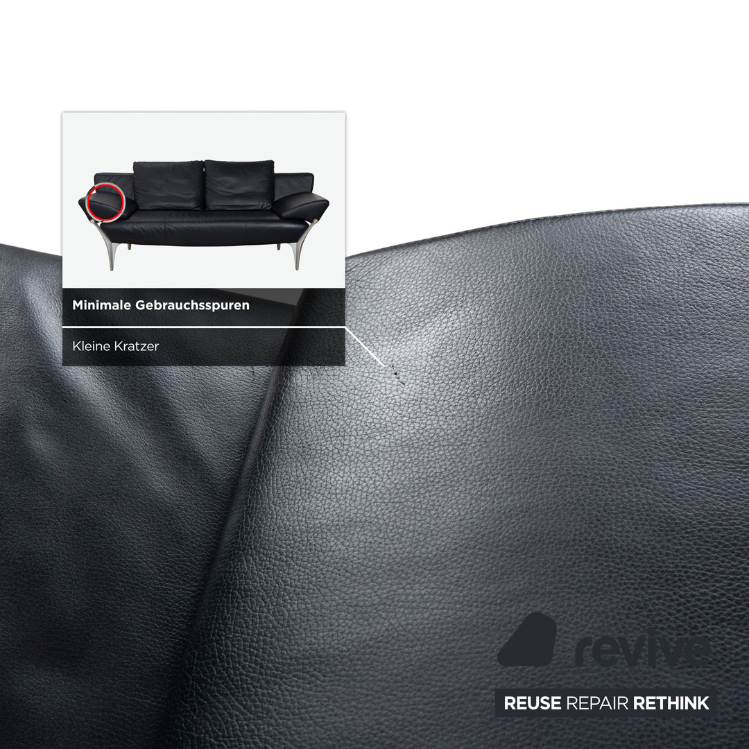 Rolf Benz 1600 Leather Sofa Dark Blue Three-Seater Couch Manual Function