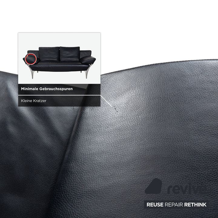 Rolf Benz 1600 Leather Sofa Dark Blue Three-Seater Couch Manual Function