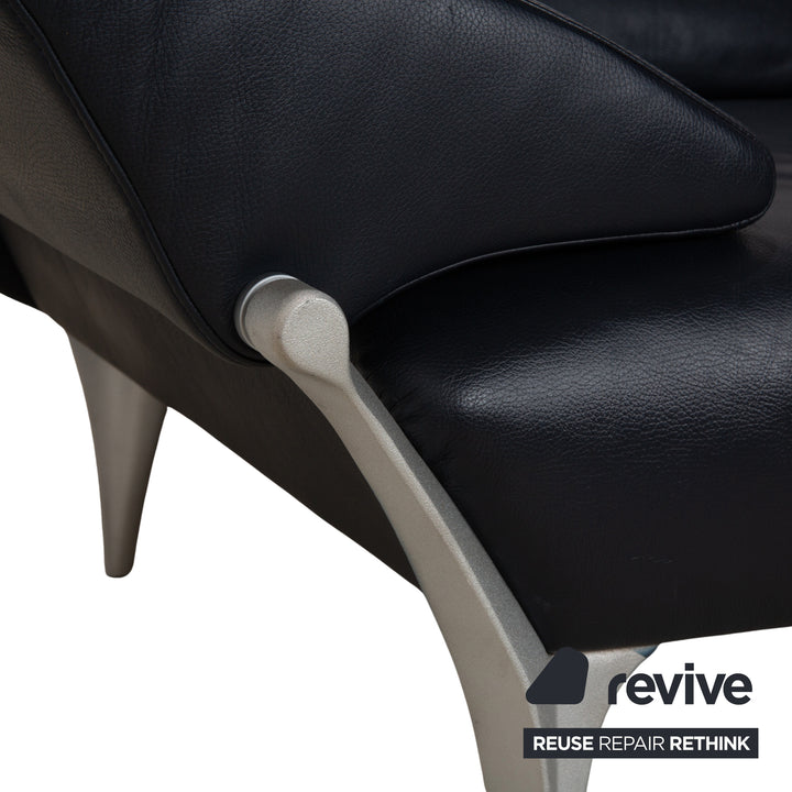 Rolf Benz 1600 Leather Sofa Dark Blue Three-Seater Couch Manual Function