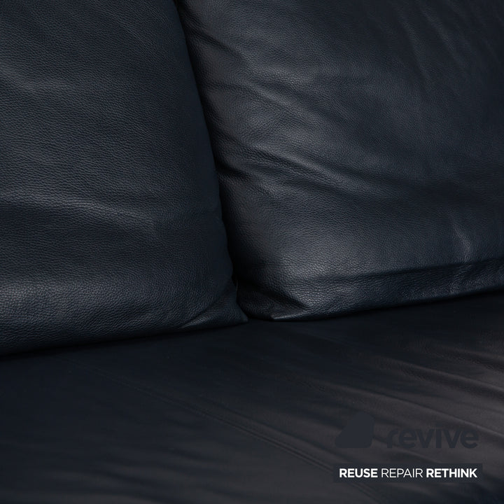 Rolf Benz 1600 Leder Sofa Dunkelblau Dreisitzer Couch manuelle Funktion