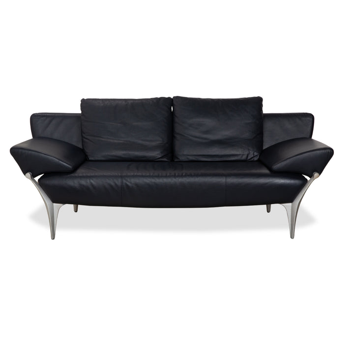 Rolf Benz 1600 Leather Sofa Dark Blue Three-Seater Couch Manual Function