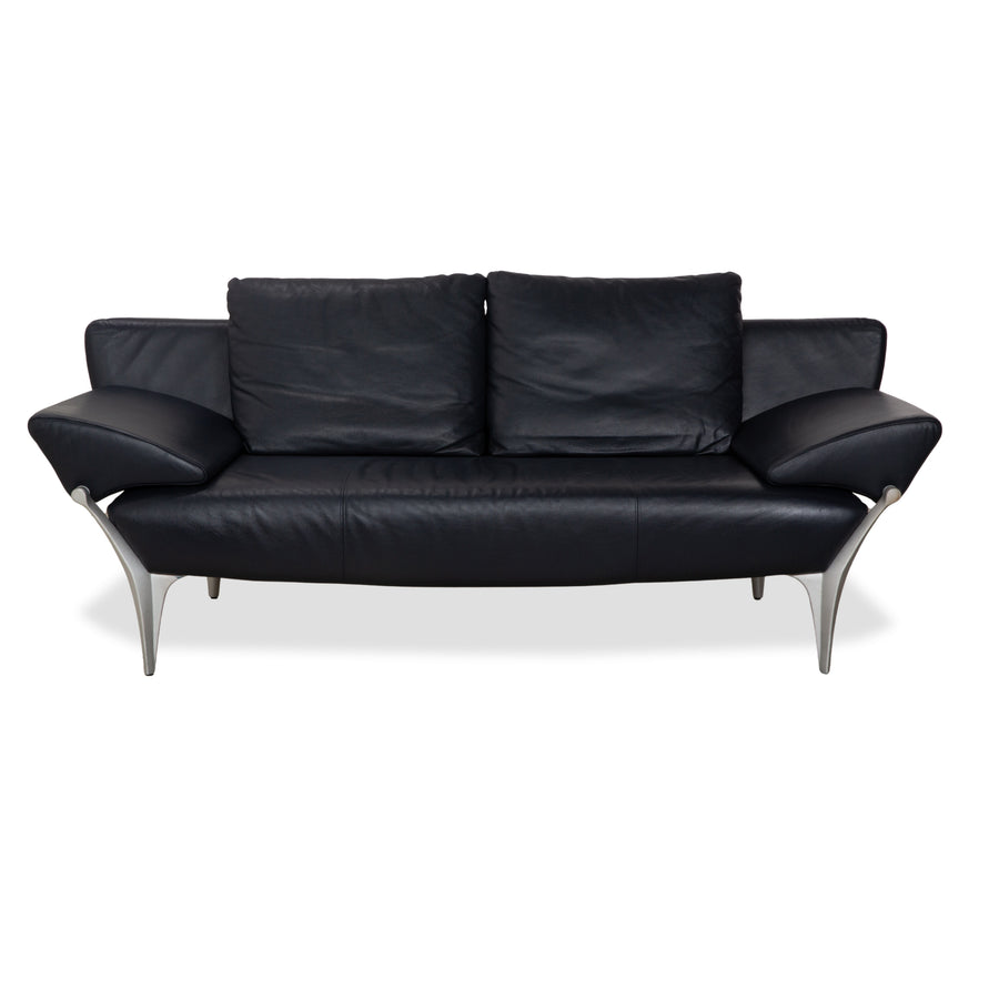 Rolf Benz 1600 Leather Sofa Dark Blue Three-Seater Couch Manual Function