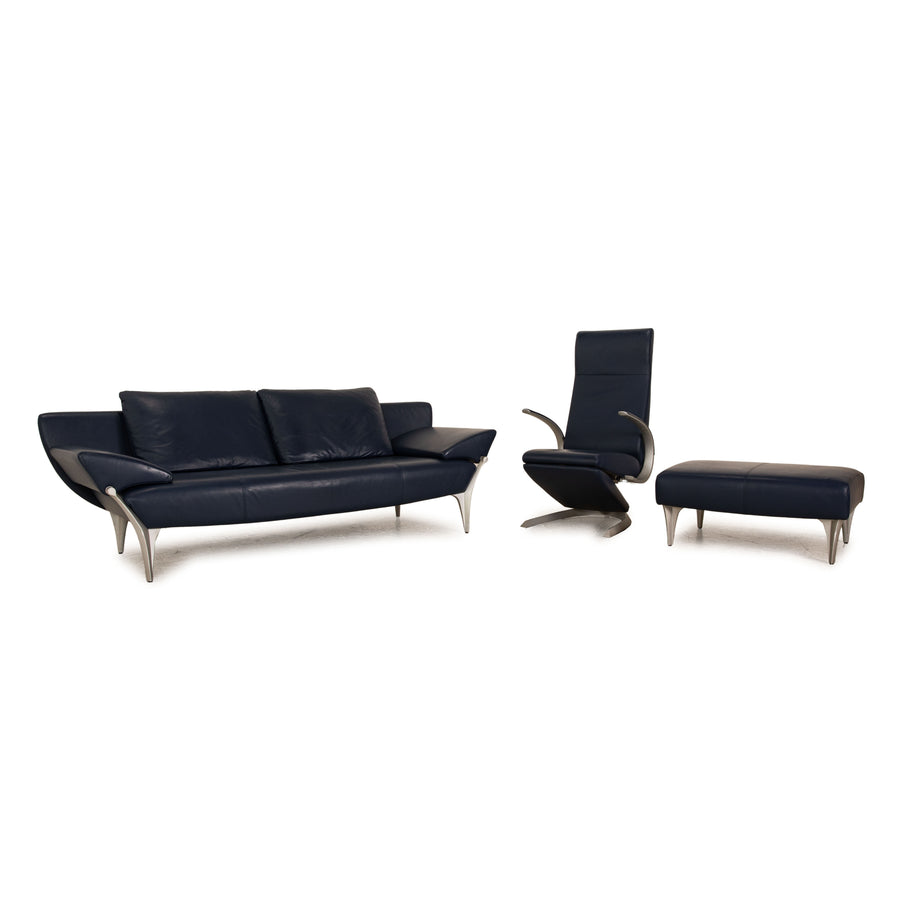Rolf Benz 1600 leather sofa set blue two-seater armchair stool couch manual function