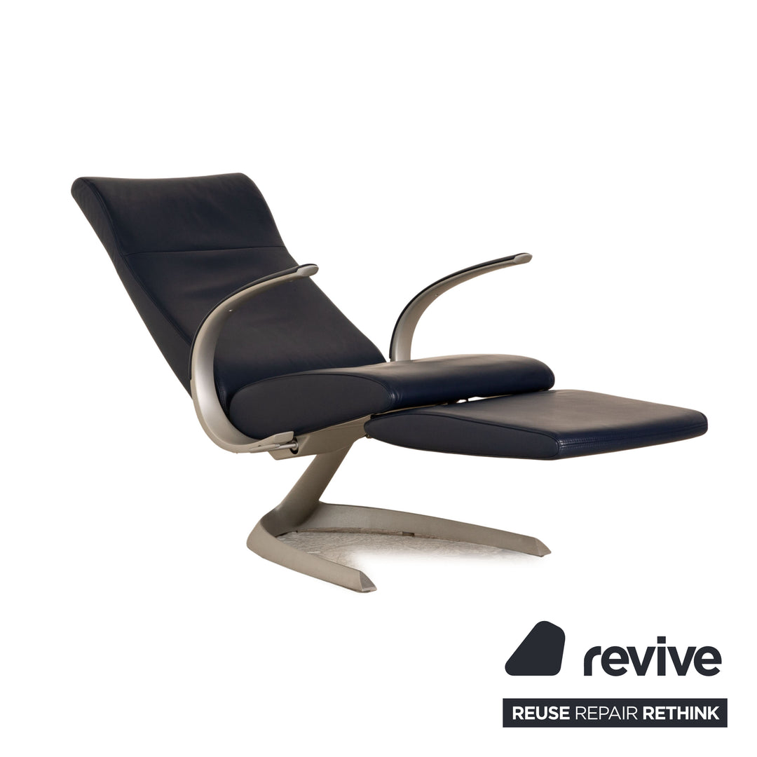 Rolf Benz 1600 leather sofa set blue two-seater armchair stool couch manual function