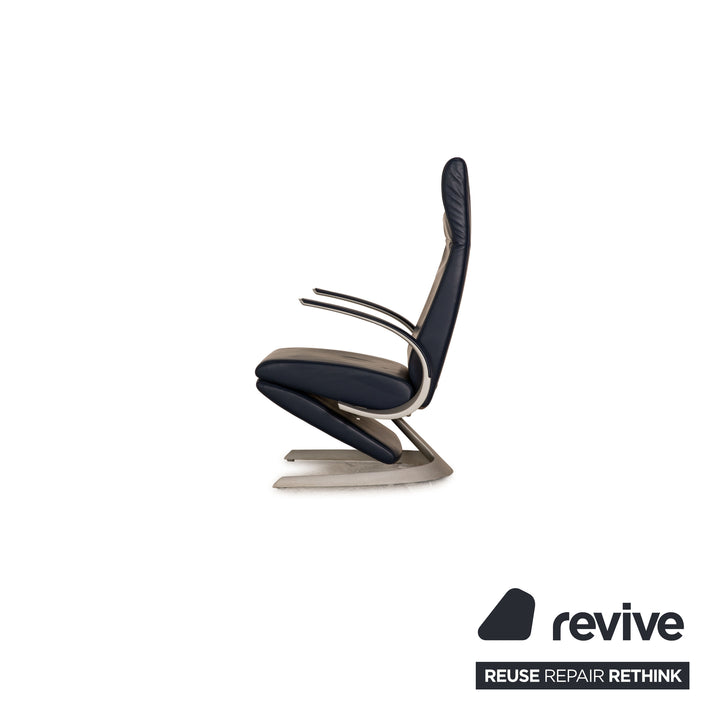 Rolf Benz 1600 leather sofa set blue two-seater armchair stool couch manual function