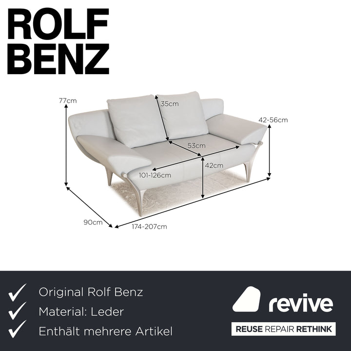 Rolf Benz 1600 leather sofa set ice blue 2x two-seater stool manual function sofa couch