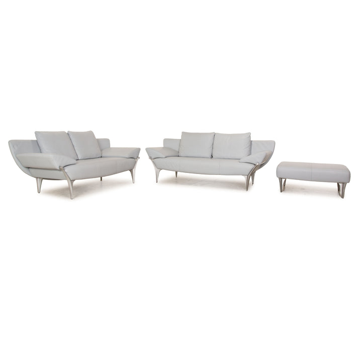 Rolf Benz 1600 leather sofa set ice blue 2x two-seater stool manual function sofa couch