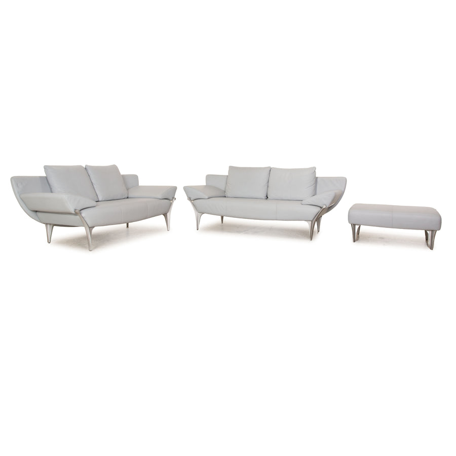 Rolf Benz 1600 leather sofa set ice blue 2x two-seater stool manual function sofa couch