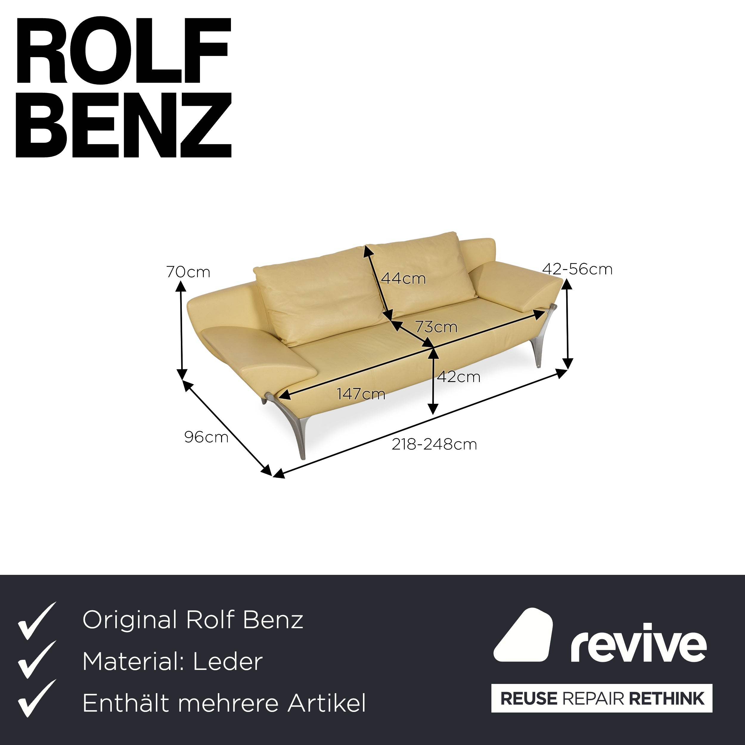 Rolf Benz 1600 Leder Sofa Garnitur Gelb Zweisitzer Hocker Funktion Couch