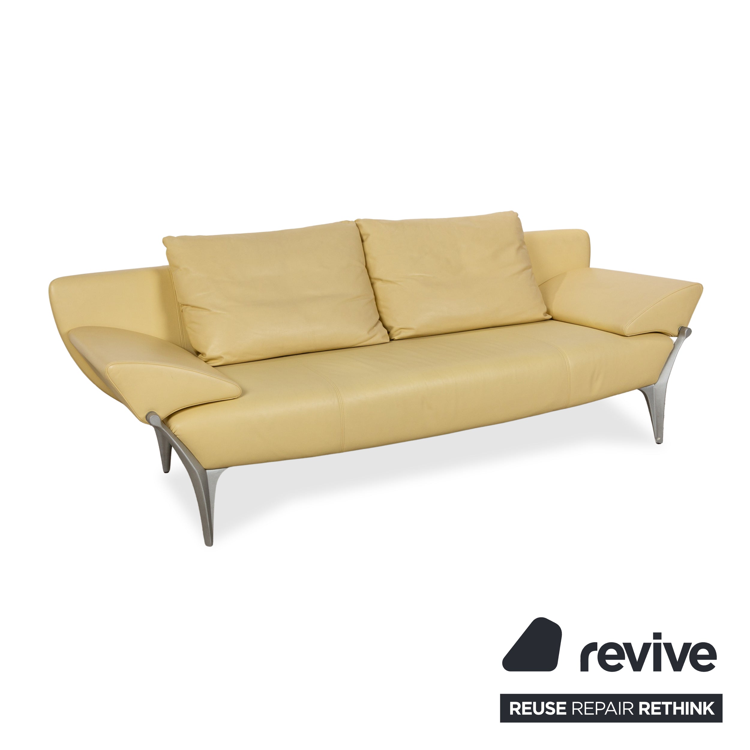 Rolf Benz 1600 Leder Sofa Garnitur Gelb Zweisitzer Hocker Funktion Couch