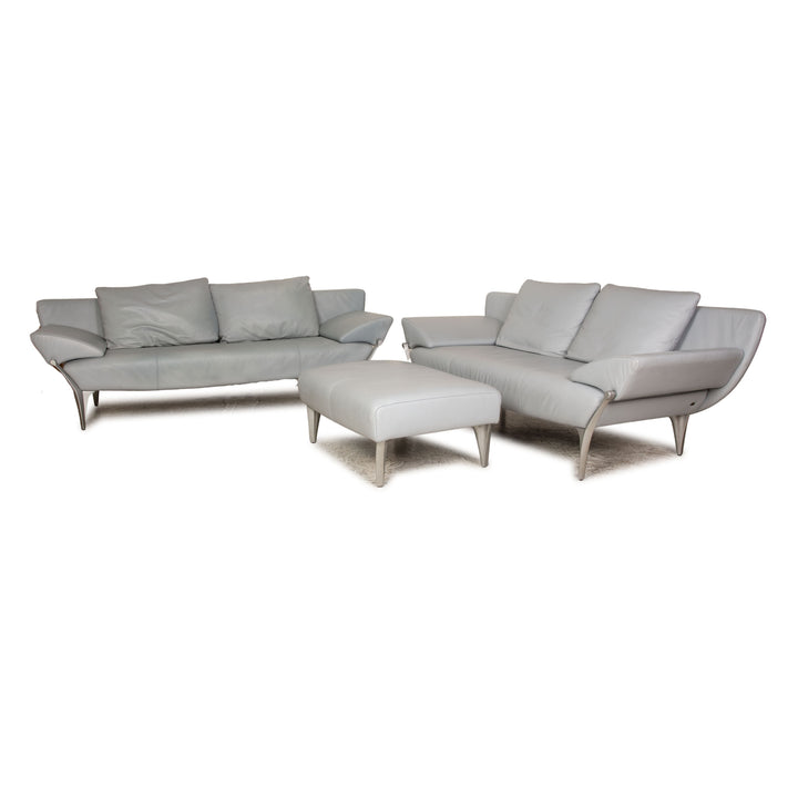 Rolf Benz 1600 leather sofa set gray three-seater two-seater stool couch manual function