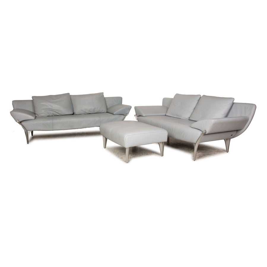 Rolf Benz 1600 leather sofa set gray three-seater two-seater stool couch manual function
