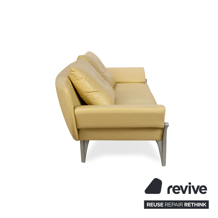 Rolf Benz 1600 Leather Sofa Yellow Two-Seater Function Couch