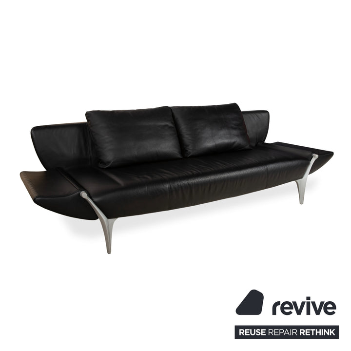 Rolf Benz 1600 Leder Sofa Schwarz Dreisitzer Couch manuelle Funktion