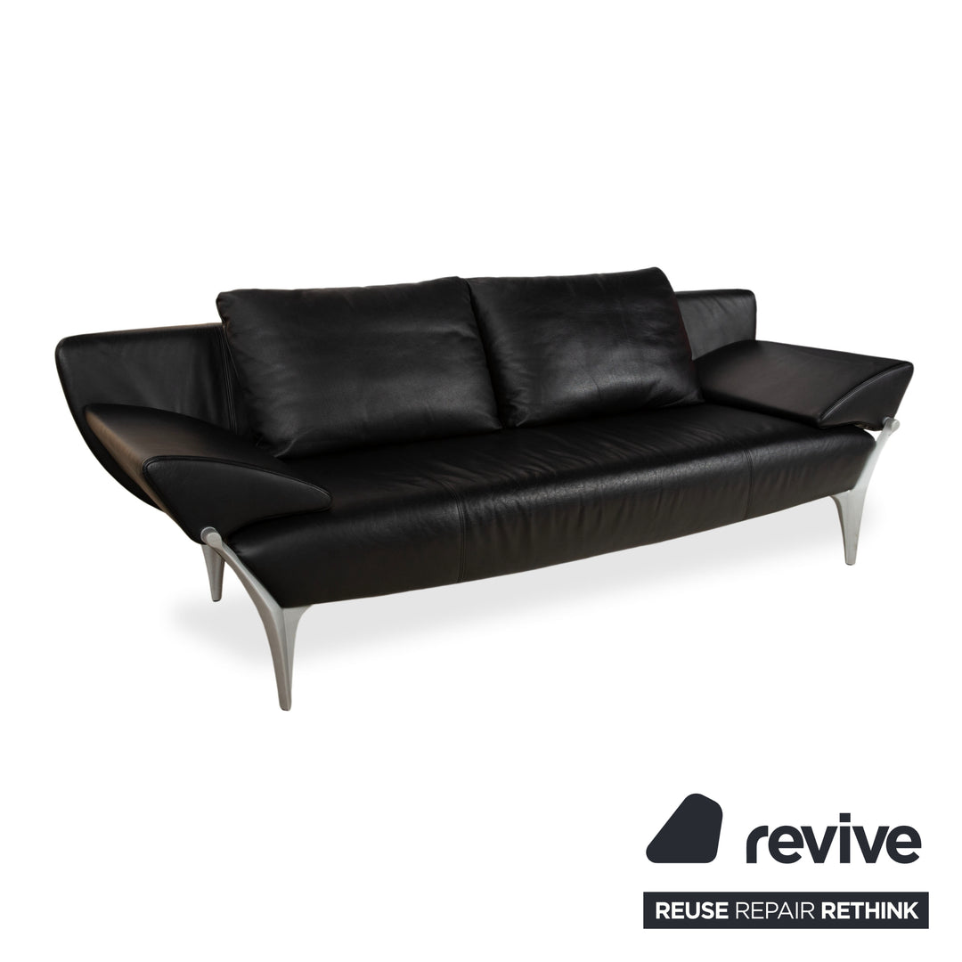 Rolf Benz 1600 Leder Sofa Schwarz Dreisitzer Couch manuelle Funktion