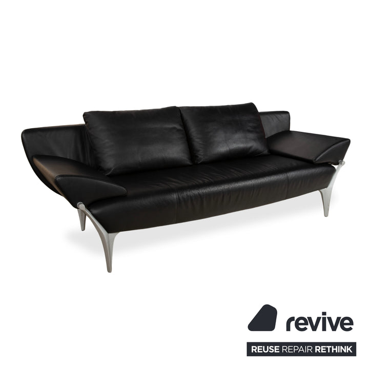 Rolf Benz 1600 Leder Sofa Schwarz Dreisitzer Couch manuelle Funktion